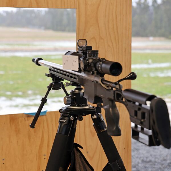 High-quality Aussie made rifle shooting gear with scope mount on tripod for accuracy.