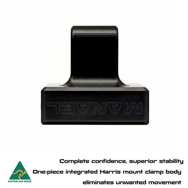 High-quality Australian made rifle shooting gear, durable Harris mount clamp for stability.