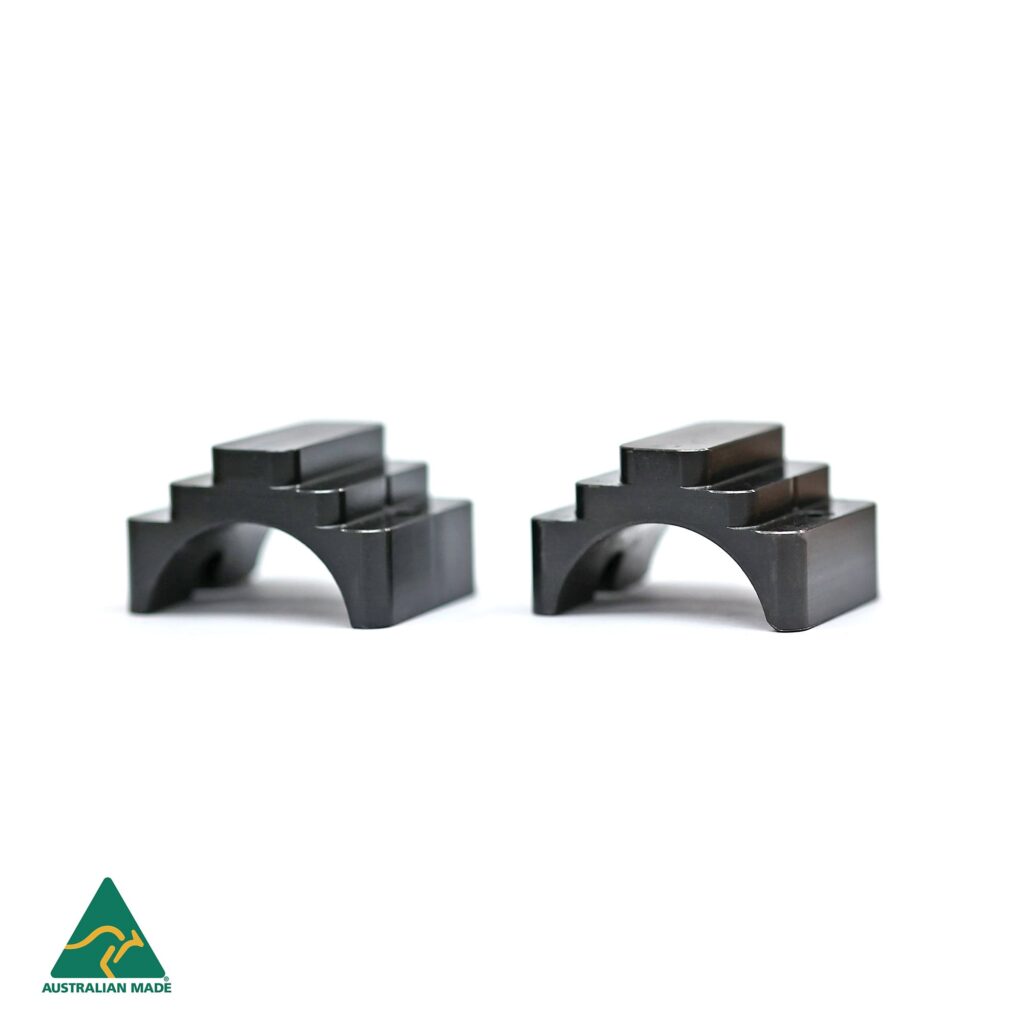 Black rifle scope mounts for Australian Made shooting gear, precision firearm accessories.