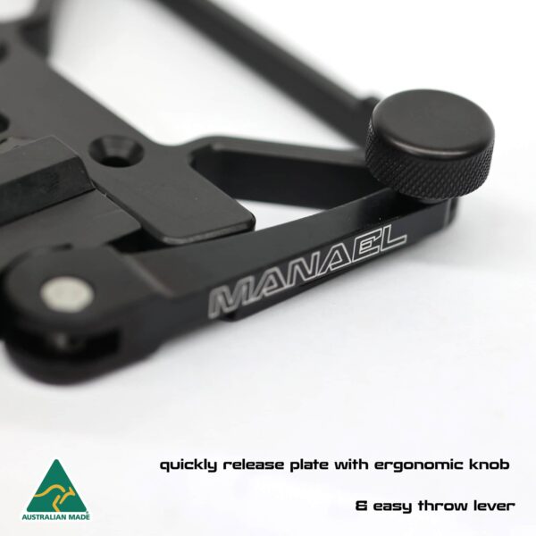 MANAEL Arca Tac Plate - ergonomic knob High-quality Australian made rifle shooting gear with ergonomic design and quick release plate.