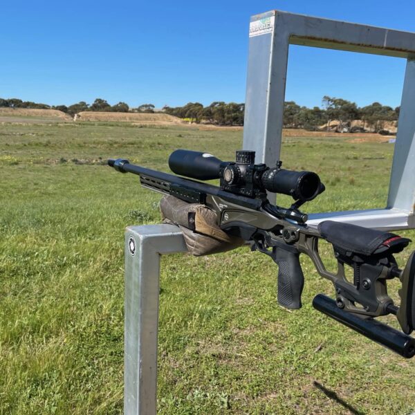 MANAEL Stackable External Weights - Long set on chassis High-quality Australian-made rifle shooting gear from Manael, ideal for precision target shooting and hunting.