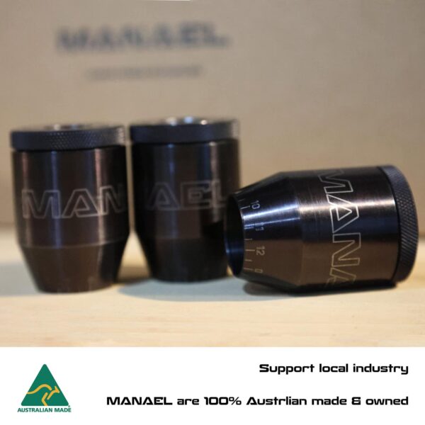 Precision rifle shooting gear made in Australia, MANAEL's Australian-made rifle scope turrets.