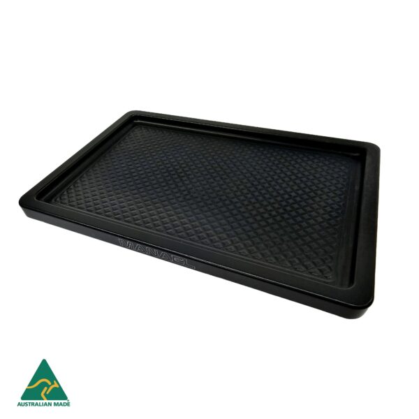 MANAEL Arca Tac Table - no spills with grip surface and safety lip Durable black rifle shooting gear tray, Australian made, ideal for firearm accessories.