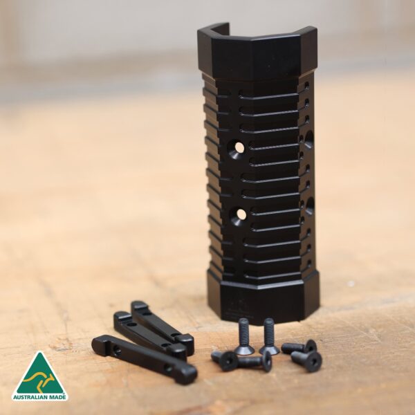 MANAEL SCSA Taipan Tri Rail Pump Kit 2 Aluminium rifle handguard with mounting hardware for Australian-made shooting gear.