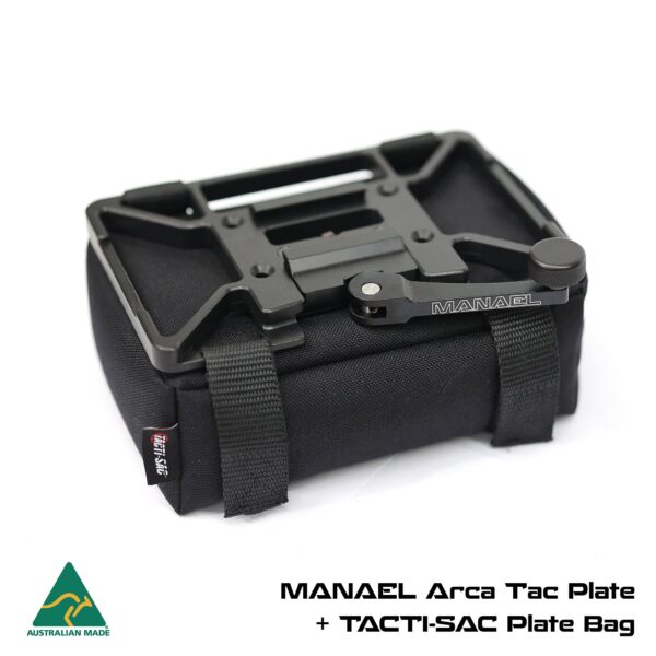 MANAEL Tac Plate BAGS 2 with text Rubber rifle scope mount with tactical plate bag, made in Australia for shooting gear.