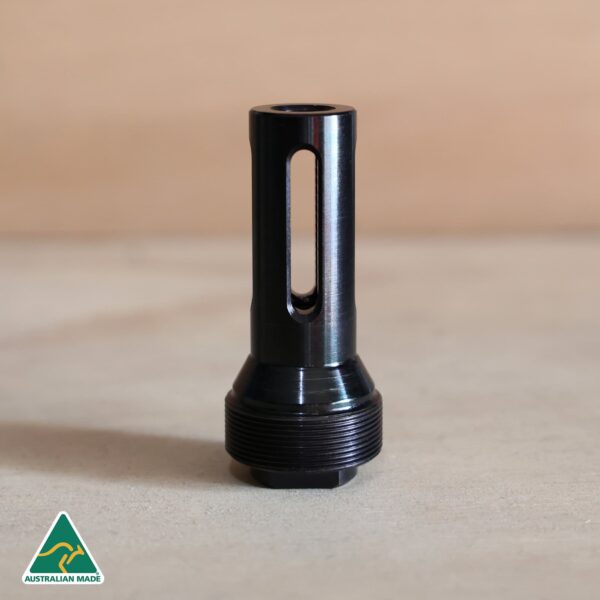 High-quality Australian-made rifle silencer or muzzle brake for shooting sports.