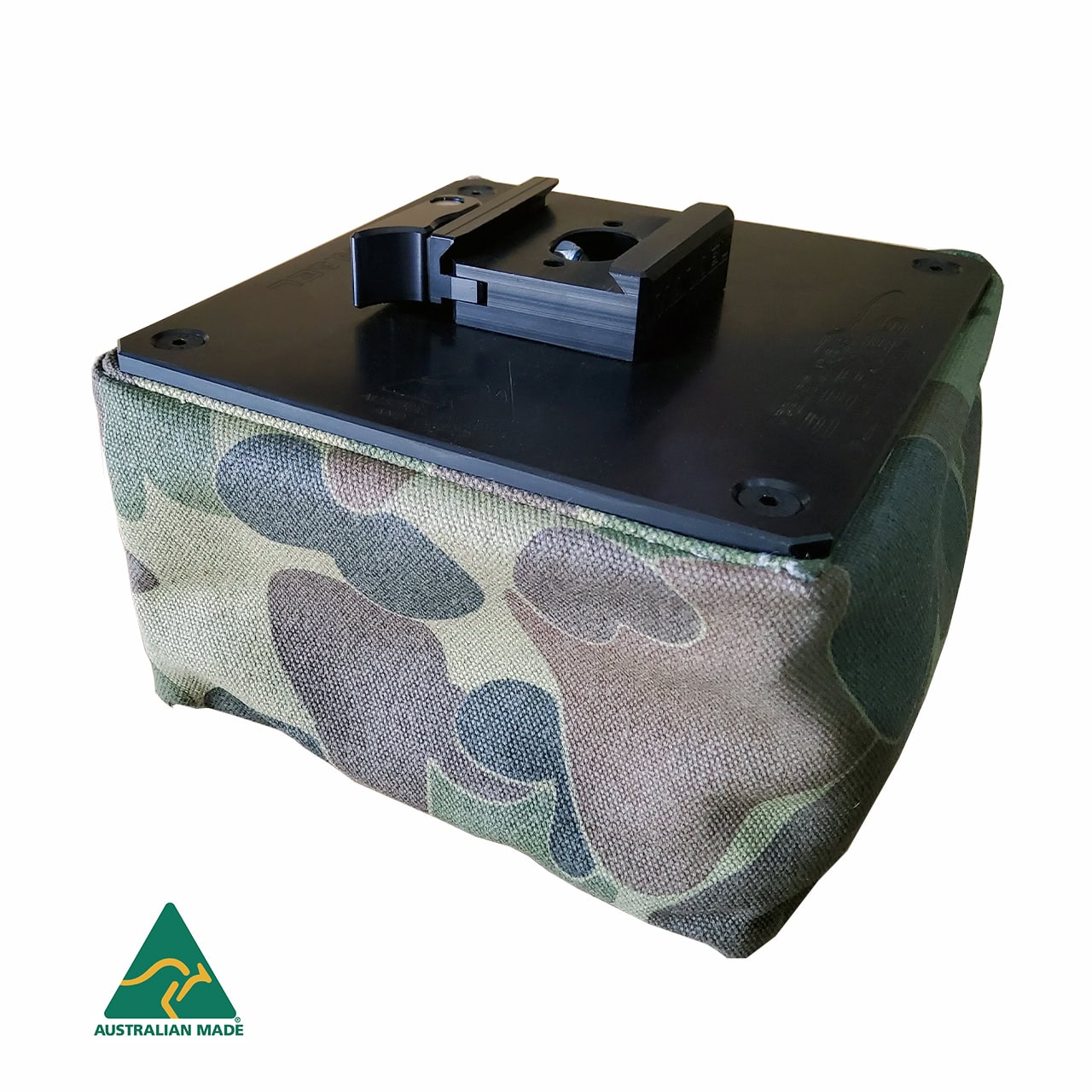 Australian made Australian made rifle shooting gear with camouflage fabric cover, designed for precision and durability.