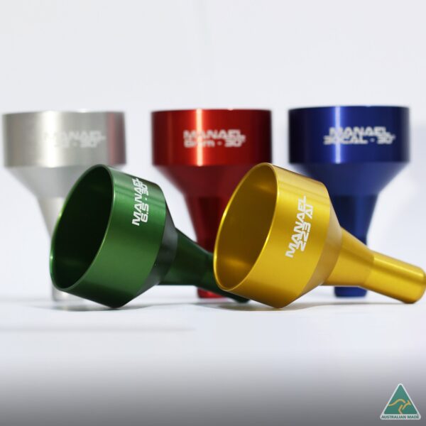 Aluminium rifle calibration weights in green, yellow, red, blue, and silver, Australian made shooting gear for accurate aiming.