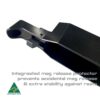 Durable Australian-made rifle shooting gear with integrated mag release protector for safety.