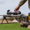 High-quality Aussie-made rifle shooting gear with precision optics on a modern sniper rifle.