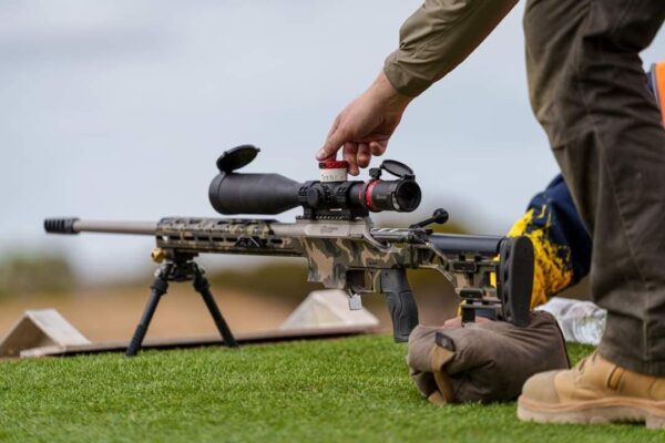 High-quality Aussie-made rifle shooting gear with precision optics on a modern sniper rifle.