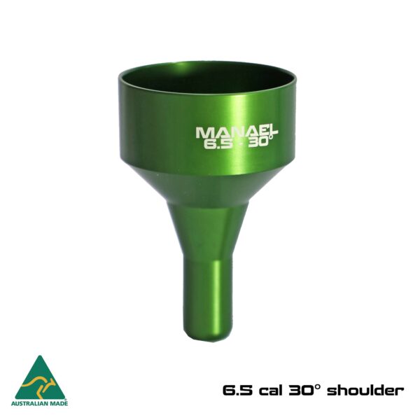 Green Australian-made rifle scope funnel for precision shooting and reloading.