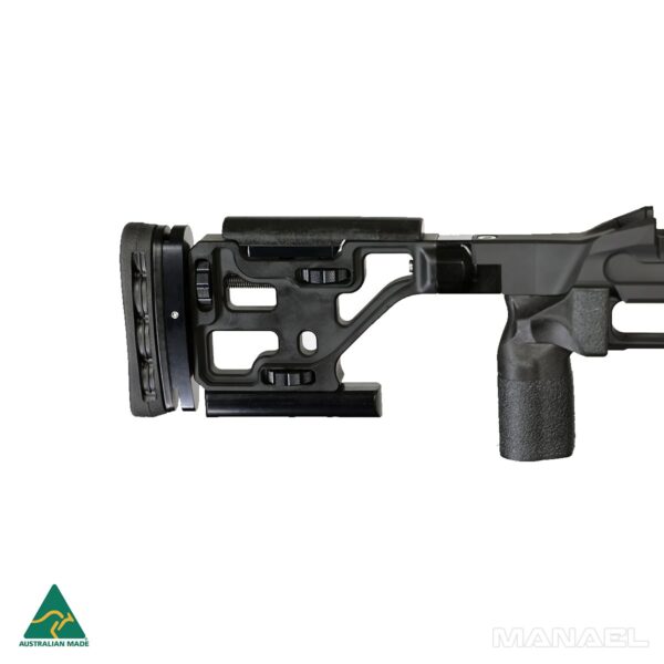 MANAEL CB12 Chassis - Adjustable Rear End 13.5 inch Compressed Cheek LOP Bag Rider Precision Aussie made rifle shooting gear for optimal accuracy and performance.