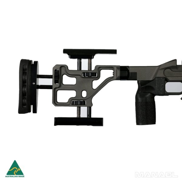 MANAEL CB12 Chassis - Adjustable Rear End 15.5 inch Fully Extended Cheek LOP Bag Rider Precision Australian-made rifle shooting gear for Australian shooters.