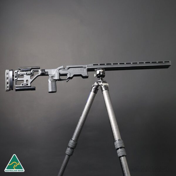 MANAEL CB12 Chassis - Best Competition Chassis for Centrefire and Rimfire Rifles with Tripod The best competition chassis MANAEL CB12 for centrefire and rimfire rifles, pictured on a tripod