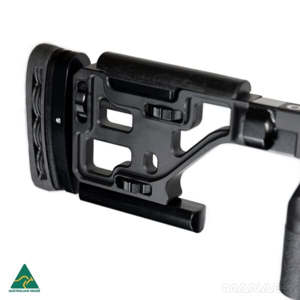 MANAEL CB12 Chassis - Fully Adjustable Rear Stock LOP Cheek Height Cant Bag Rider Rear Stock Fully adjustable length of pull, cheek height and slew and bag rider on MANAEL CB12 Chassis